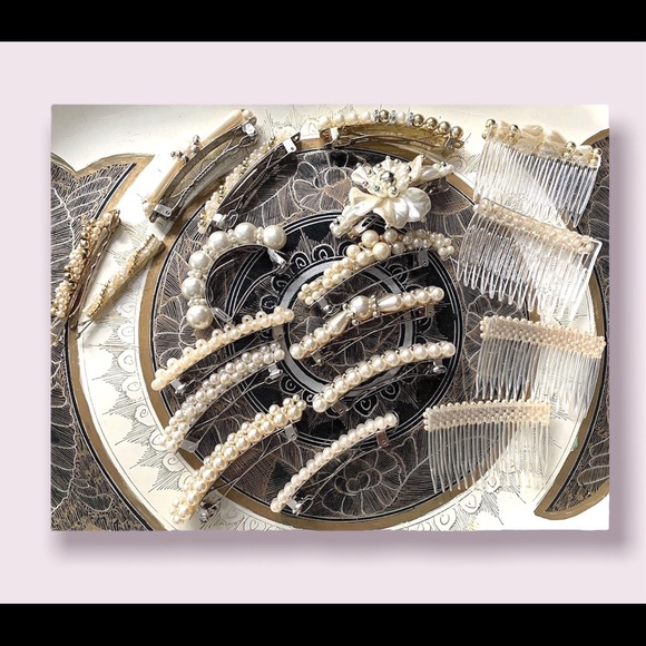 Vintage Hair Barrettes Combs Women’s Pearl Crystal Hairpins Accessory Lot - Picture 7 of 12